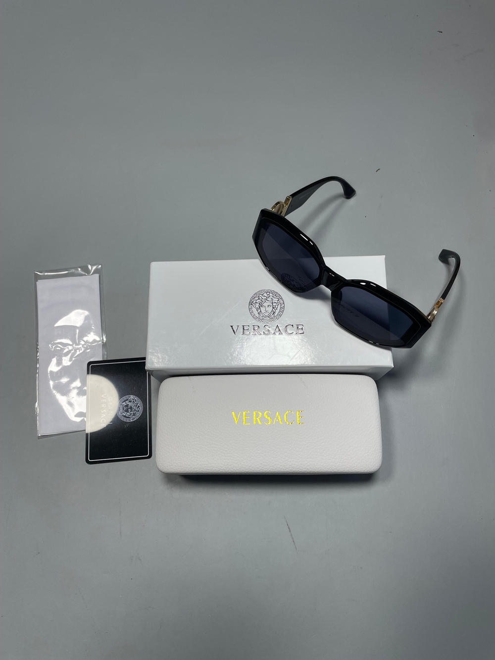 Versace Black Rectangle Sunglasses with Black Lenses